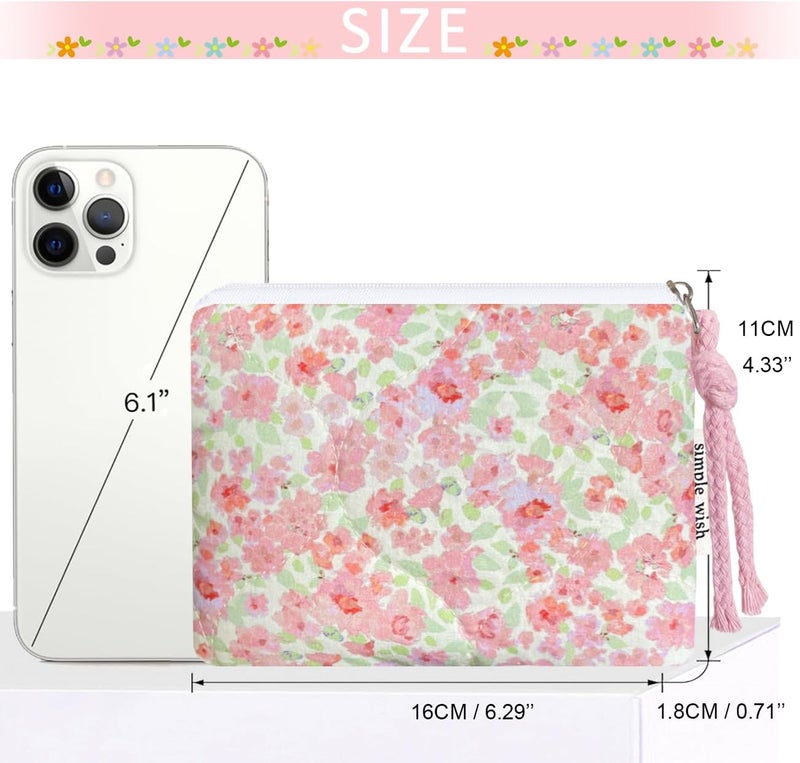 Modacarry Store Cotton Quilted Floral Coin Purse Digital Camera Pouch with Cute Prints Zipper for Women Girls (PINK) - Image 3